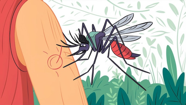 Zdjęcie rysunek muchy z czerwonymi skrzydłami i czerwoną mrówką