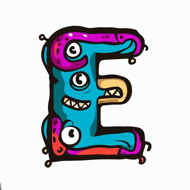 rysunek niebieskiego potwora z dużą literą "e" i dużą litera "e".