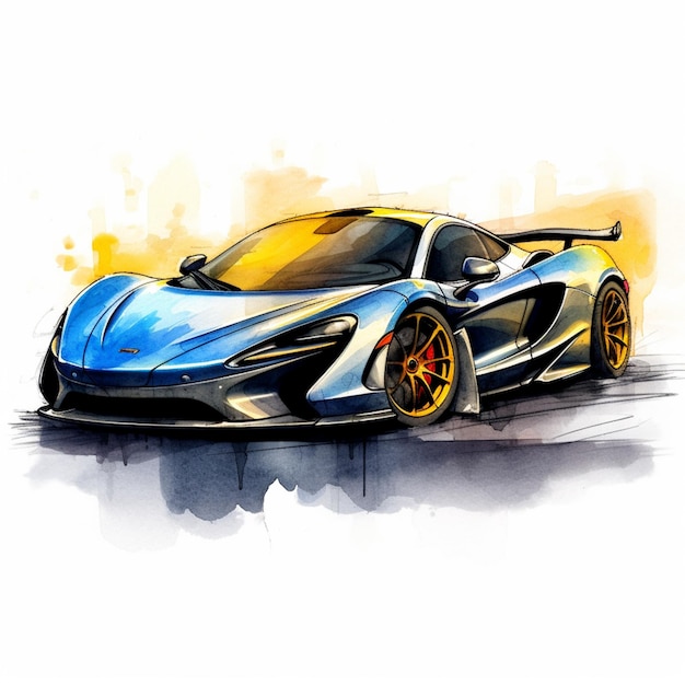 rysunek niebiesko-żółtego samochodu sportowego na białym tle generatywnej AI
