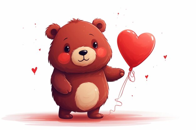 Zdjęcie rysunek niedźwiedzia trzymającego czerwony balon z sercem na tle