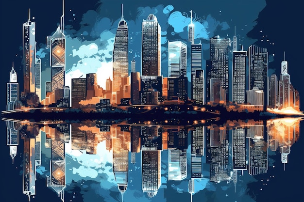 Rysunek nocnego miasta Wygenerowany przez sztuczną inteligencję