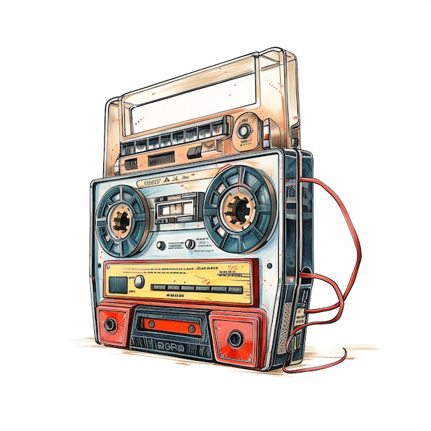 Zdjęcie rysunek odtwarzacza kaset z firmowego radia.