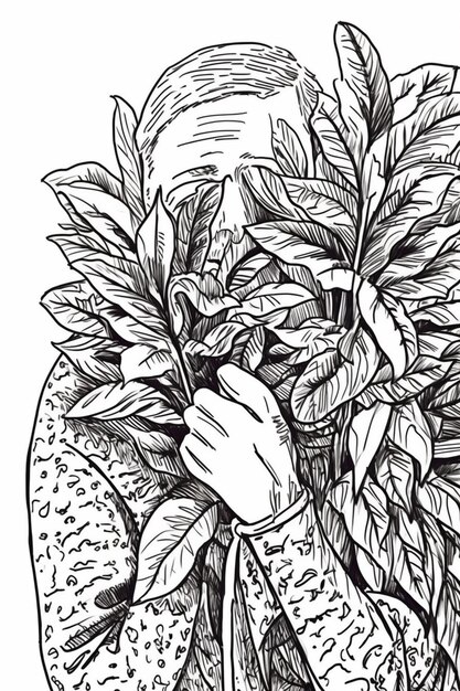 rysunek osoby trzymającej wiązkę liści generatywną ai