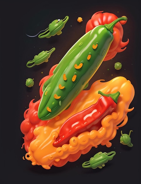 Zdjęcie rysunek papryczki chili i ogórka.