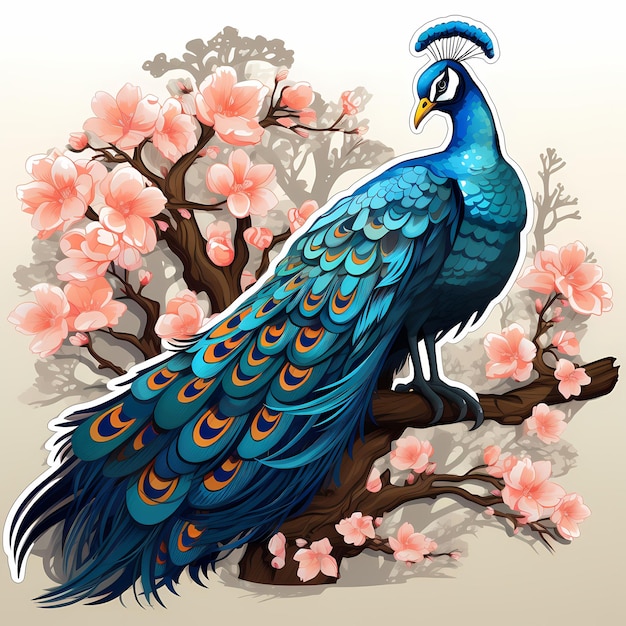 rysunek pawia z niebieskim ptakiem