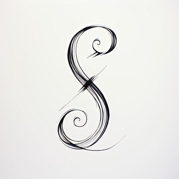rysunek piórem atramentowym wirującej litery e w stylu minimalistycznej prostoty
