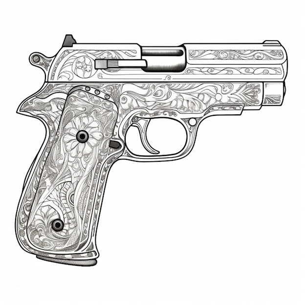 Zdjęcie rysunek pistoletu z kwiatowym wzorem generatywnej ai