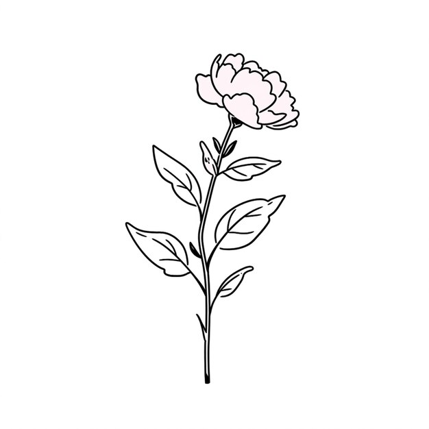 rysunek pojedynczego kwiatu z liśćmi na białym tle generatywny ai