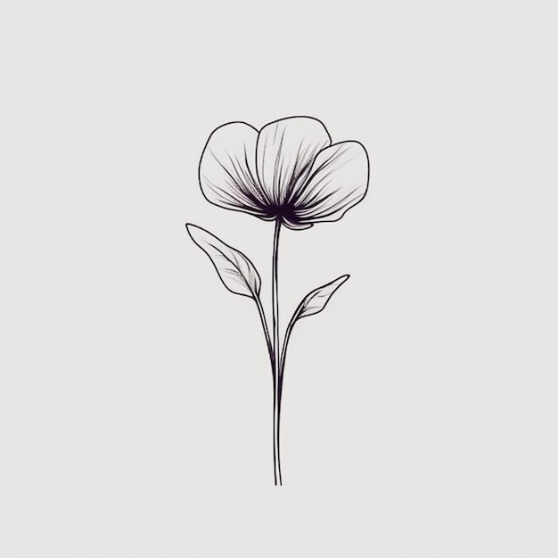 Rysunek pojedynczego kwiatu z liśćmi na białym tle generatywny ai