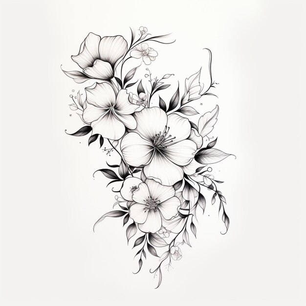 rysunek przedstawiający bukiet kwiatów na białym tle generatywna ai
