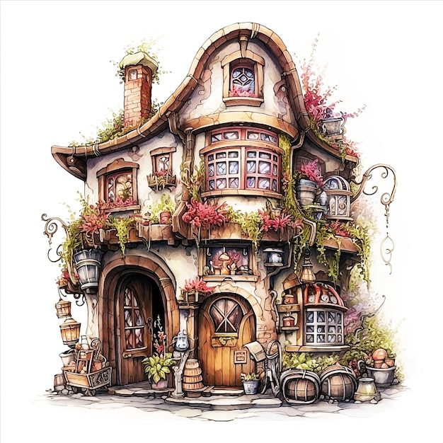 Rysunek przedstawiający dom z rośliną na froncie