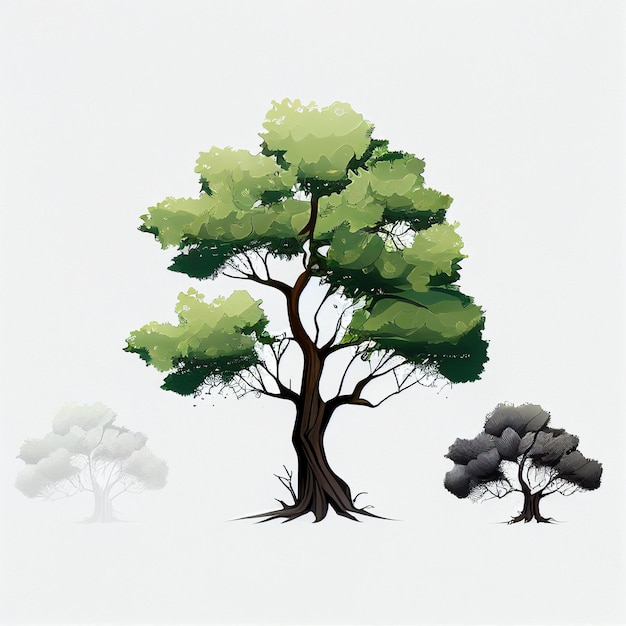 Rysunek przedstawiający dwa drzewa ze słowem „drzewo” na dole.