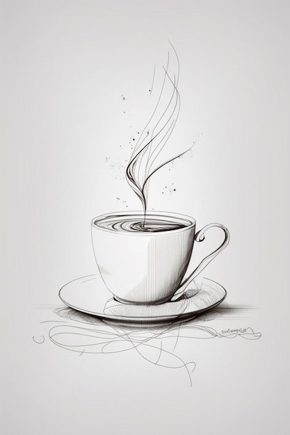 Rysunek przedstawiający filiżankę kawy, z której wydobywa się para.