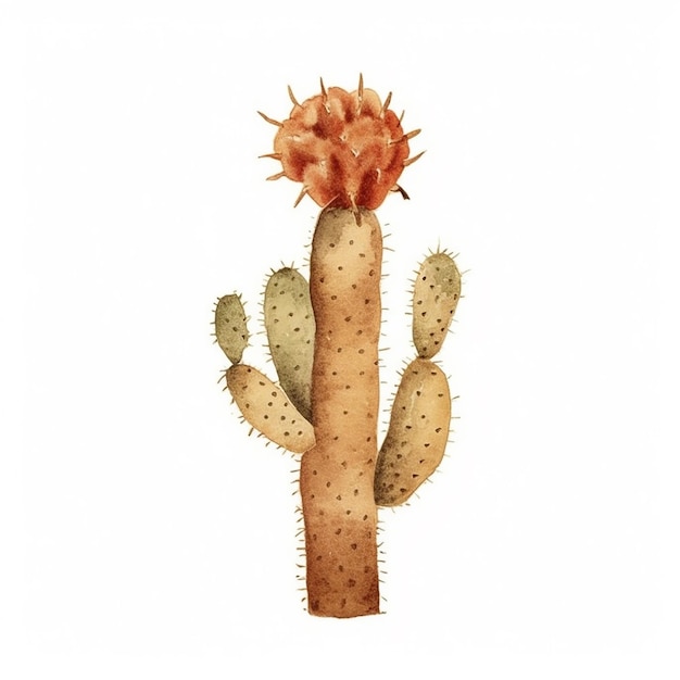 Rysunek przedstawiający kaktusa z czerwonym kwiatkiem