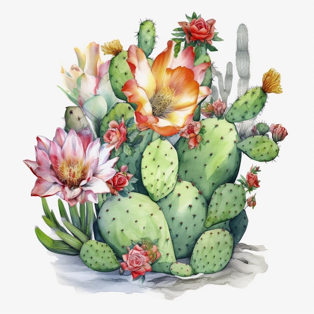 Rysunek przedstawiający kaktusa z kwiatem pośrodku.