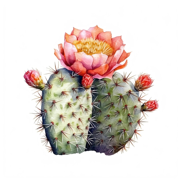 Rysunek przedstawiający kaktusa z różowym kwiatkiem.