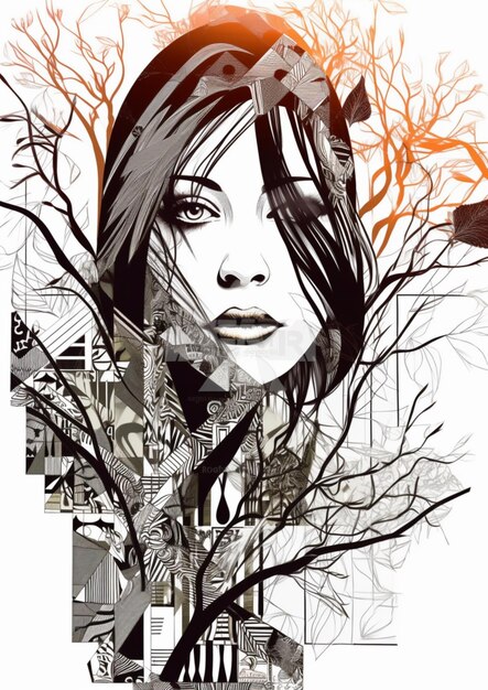 Rysunek przedstawiający kobietę ze słowem „drzewo”.