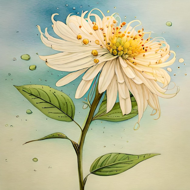 Zdjęcie rysunek przedstawiający kwiat z kropelkami wody