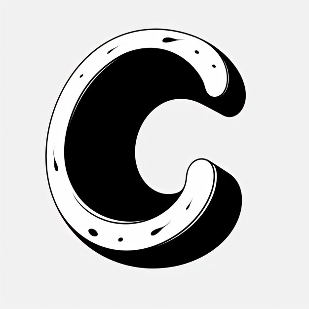 Zdjęcie rysunek przedstawiający literę c narysowany czarno-białym w stylu sztuki uproszczonej