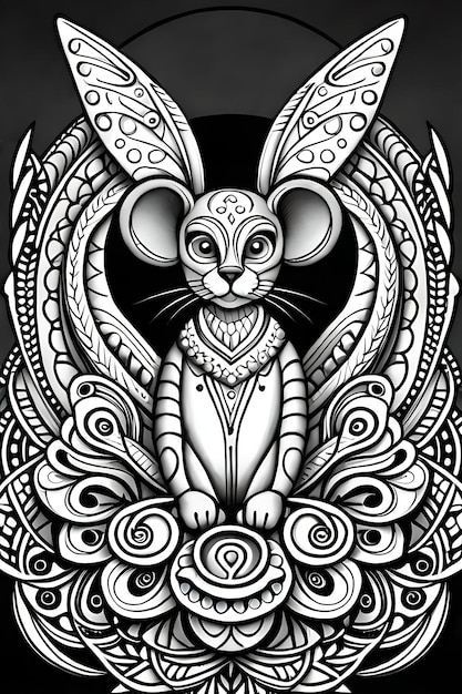 Rysunek przedstawiający mysz z motylem.