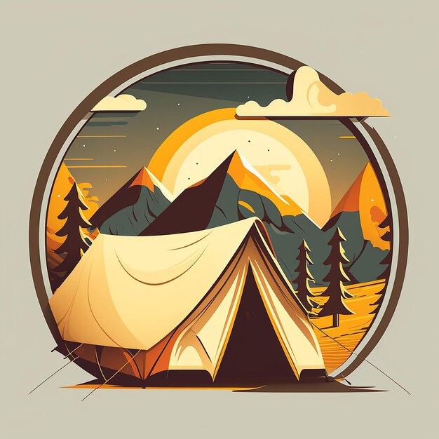 Zdjęcie rysunek przedstawiający namiot ze świecącym słońcem.