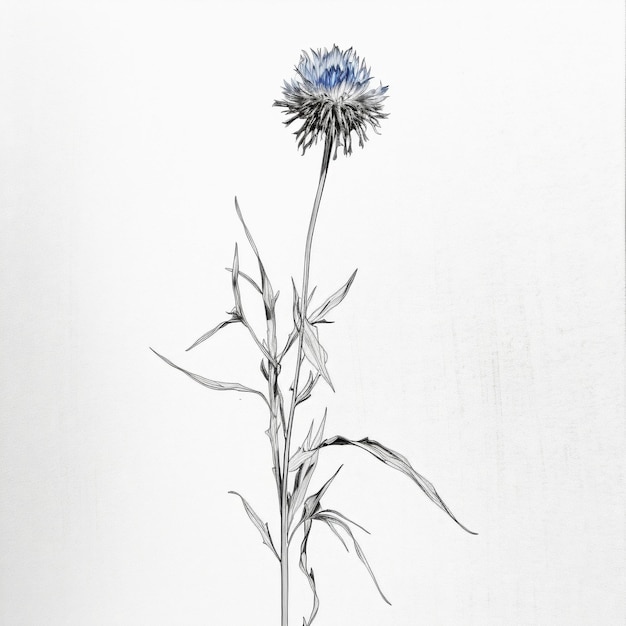 Zdjęcie rysunek przedstawiający niebieski kwiat ze słowem oset.