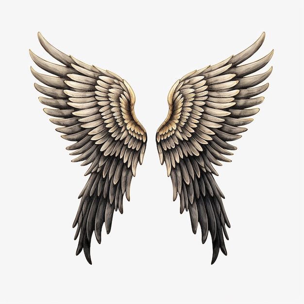 Rysunek przedstawiający parę skrzydeł ze słowem anioł.