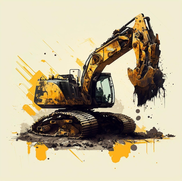 Zdjęcie rysunek przedstawiający pojazd budowlany z plamami żółtej farby.