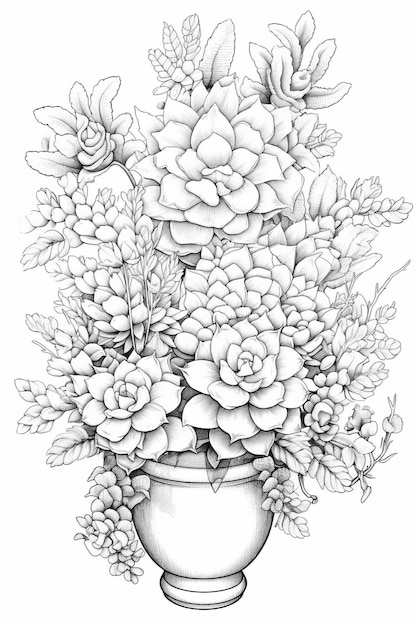 Rysunek przedstawiający wazon z kwiatami.