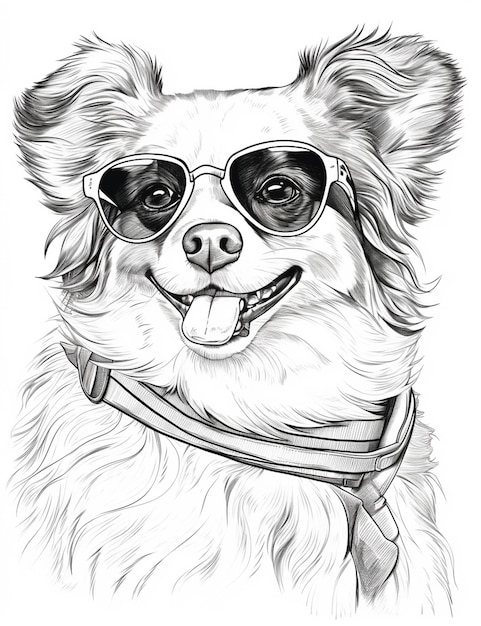 rysunek psa noszącego okulary przeciwsłoneczne i kołnierz generatywny ai