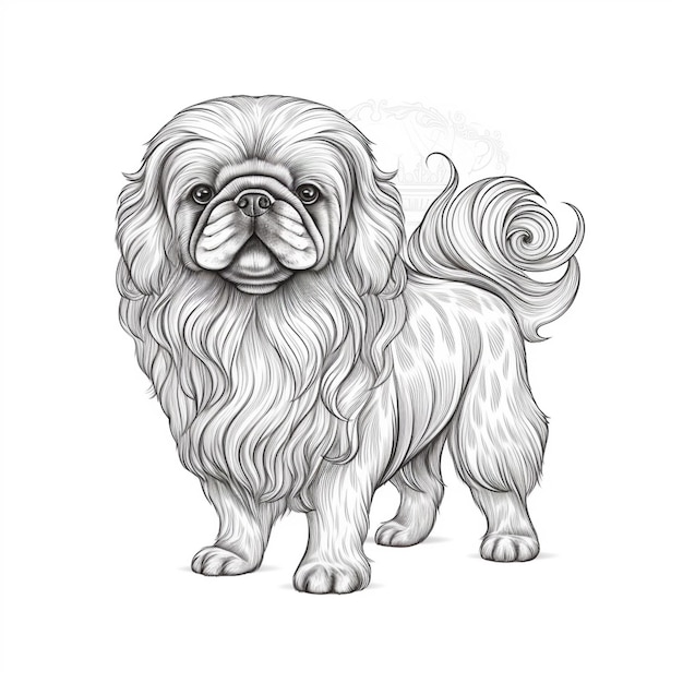 Zdjęcie rysunek psa z długimi włosami stojącego na białym tle generatywny ai