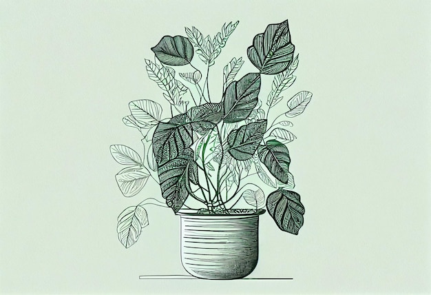 Zdjęcie rysunek rośliny z liśćmi i zielonym tłem.