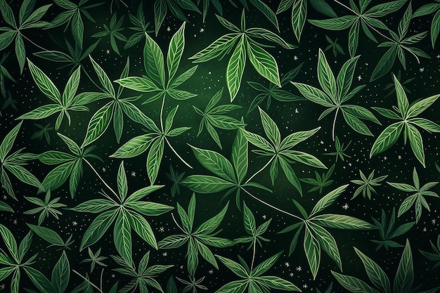 rysunek rośliny z zielonymi liśćmi i gwiazdami nocy.