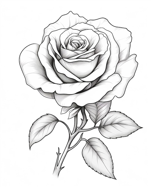 rysunek róży z liśćmi na białym tle generatywny ai