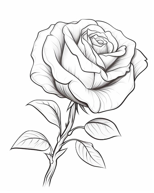 rysunek róży z liśćmi na białym tle generatywny ai