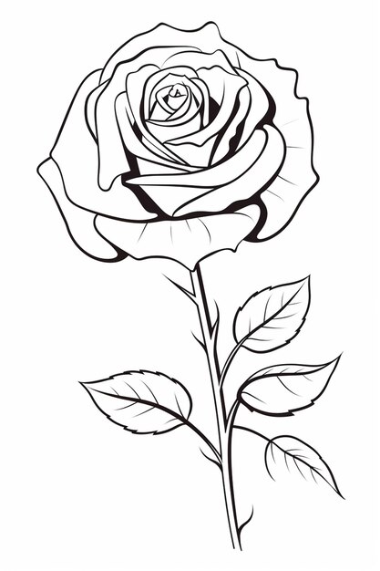 Zdjęcie rysunek róży z liśćmi na białym tle generatywny ai