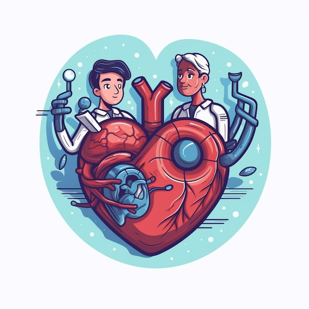 Rysunek serca z mężczyzną i kobietą trzymającą serce z mężczyzną trzymającym serce.