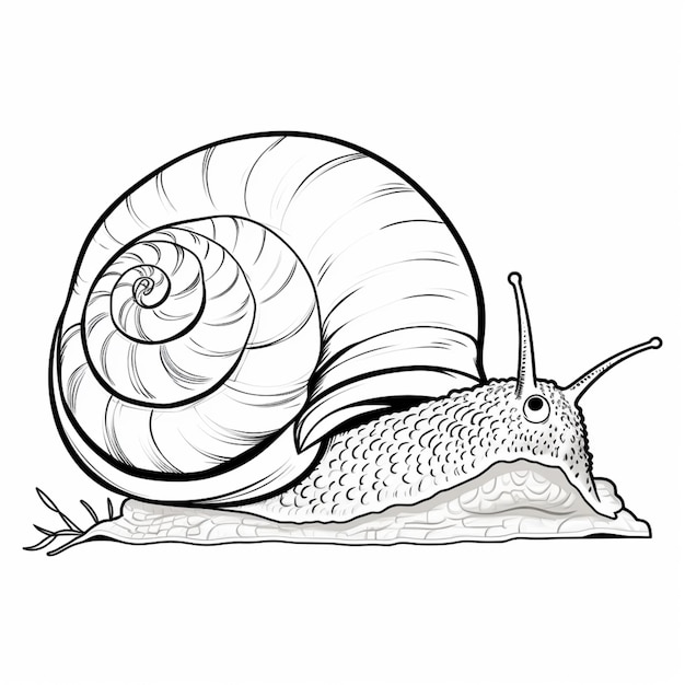 Zdjęcie rysunek ślimaka ze spiralną muszlą na grzbiecie generatywną ai
