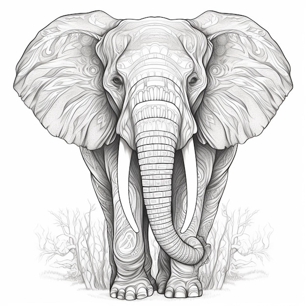 rysunek słonia z dużym kły i długim kły generatywny ai