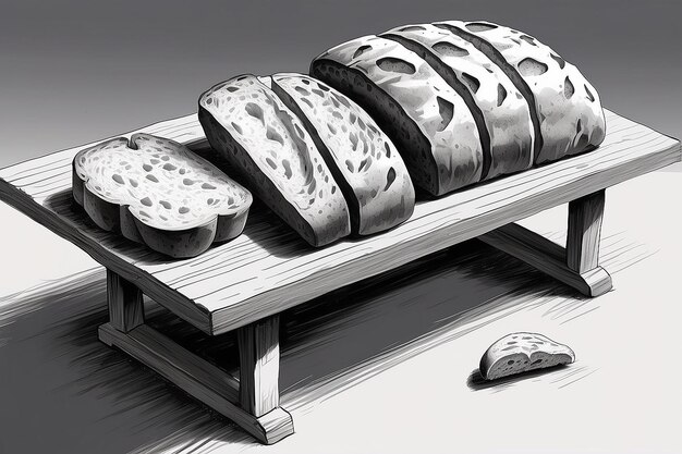 Zdjęcie rysunek stołu z chlebem generatywnym ai