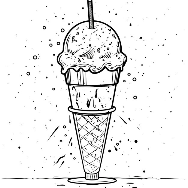 Zdjęcie rysunek stożka z lodem z słomką w nim