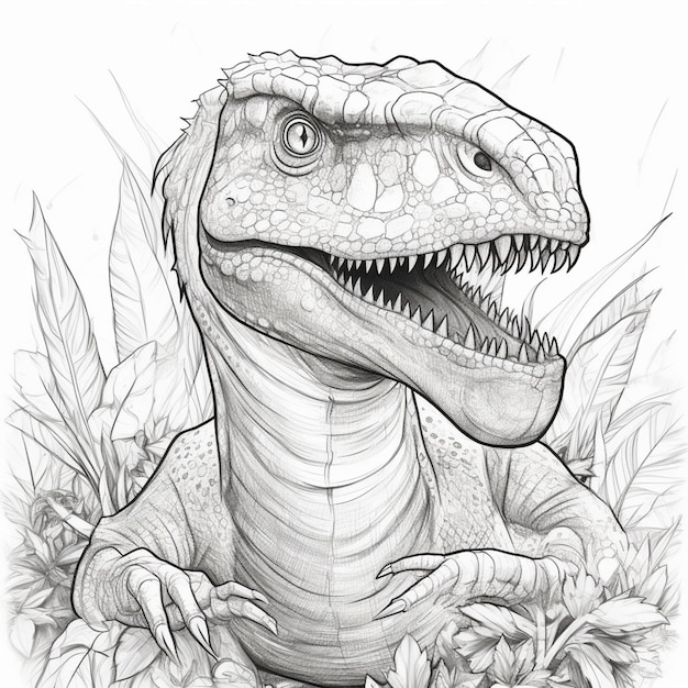 rysunek T-Rex z otwartymi ustami i szeroko otwartymi zębami