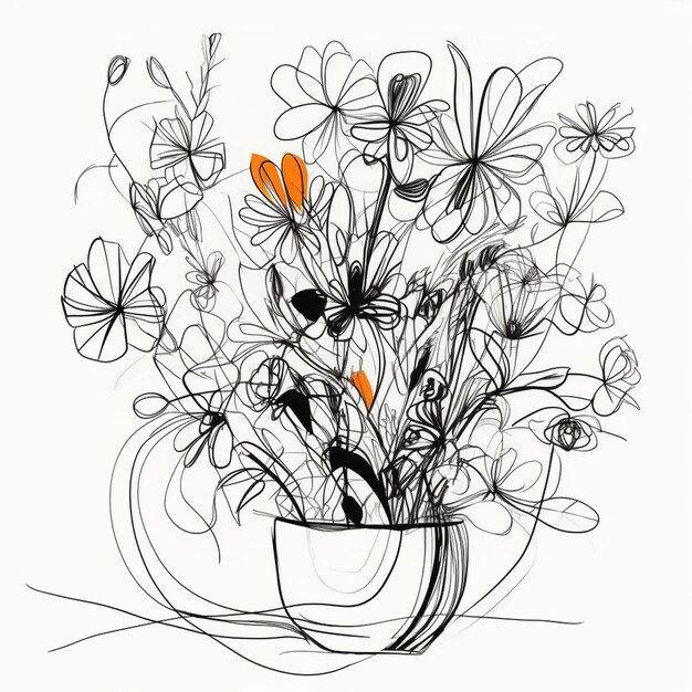 rysunek wazy z kwiatami i motylami w niej generatywny ai