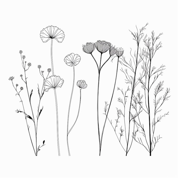 rysunek wiązki kwiatów, które są na białej powierzchni generatywny ai