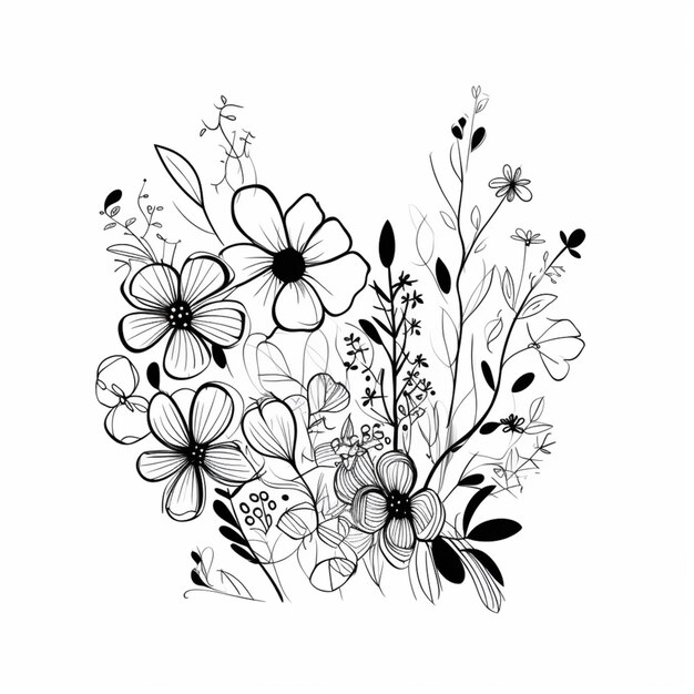 rysunek wiązki kwiatów na białym tle generatywny ai