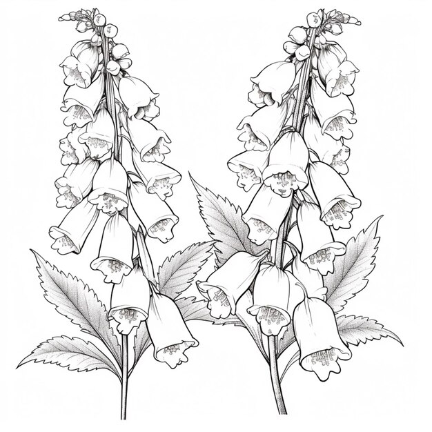 Zdjęcie rysunek wiązki kwiatów z liśćmi na białym tle generatywny ai