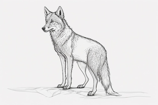 Rysunek wilka stojącego na wzgórzu z generatywnym ai białym tłem
