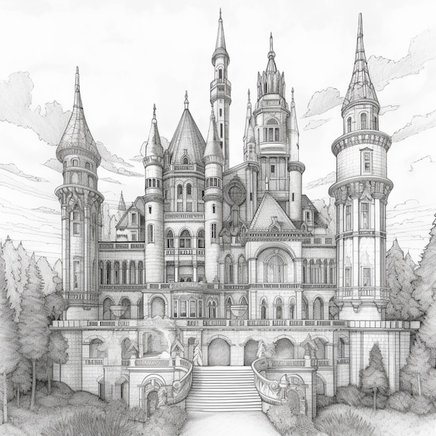 Rysunek zamku z zamkiem w tle.