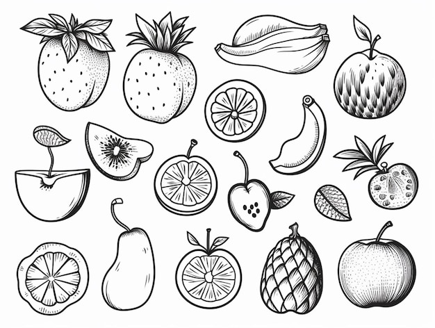 rysunek zbiorów owoców i warzyw na białym tle generatywny ai