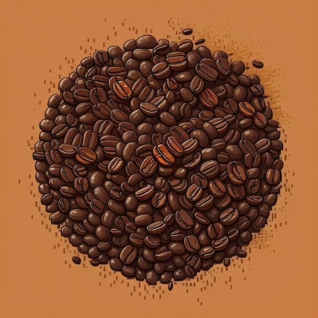 Rysunek ziaren kawy z kręgiem ziaren kawy.